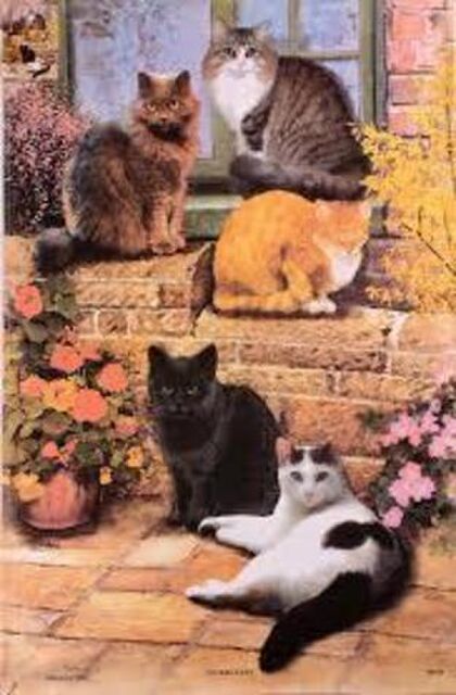 Floral Cats Samuel Lamont Tea Towel